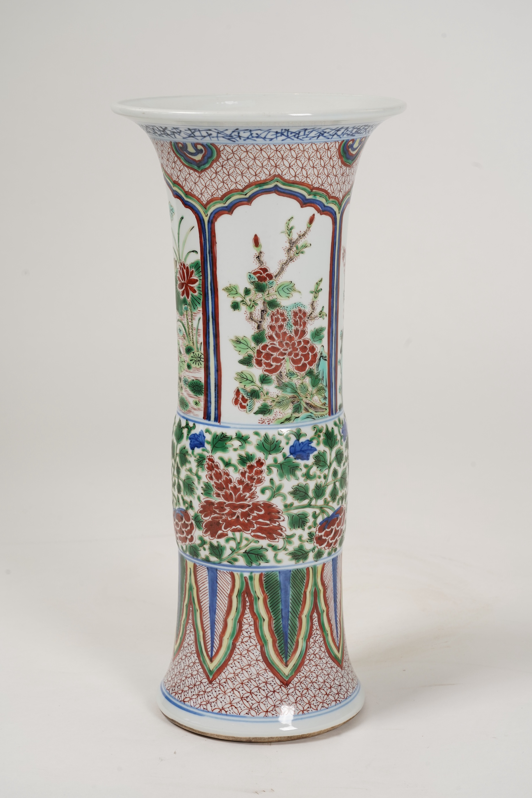 A Chinese wucai gu-shaped vase